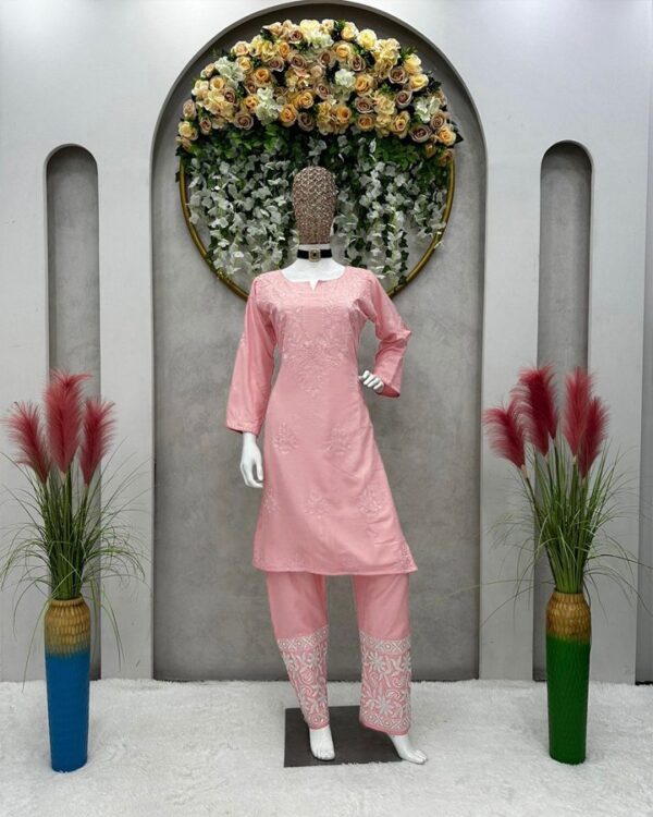 beautiful peach Designer Suit on Havy Rayon Febric with inner and Thred work pent - Image 10