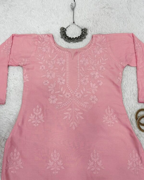 beautiful peach Designer Suit on Havy Rayon Febric with inner and Thred work pent - Image 8