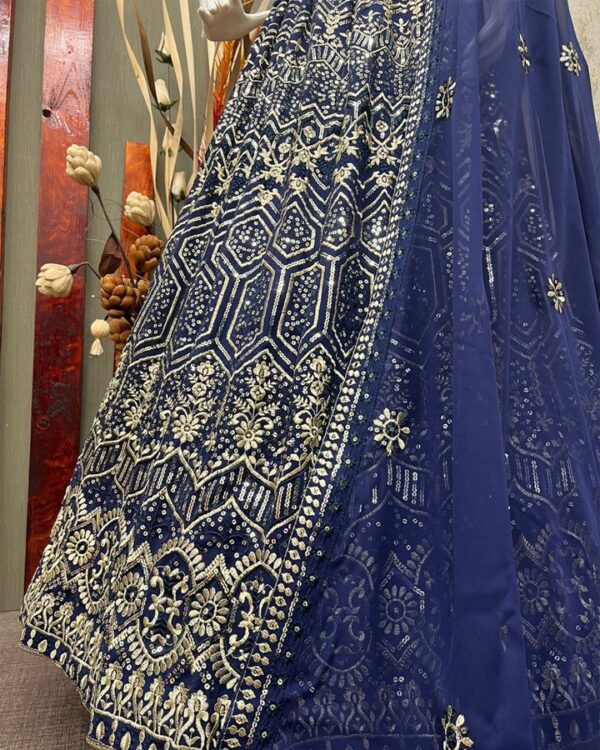 BLUE PARTY WEAR COLLECTION HEAVY SEQUENCE EMBROIDERED WORK FAUX GEORGETTE LEHENGHA CHOLI SET WITH DUPATTA - Image 7