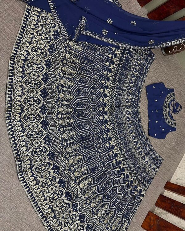BLUE PARTY WEAR COLLECTION HEAVY SEQUENCE EMBROIDERED WORK FAUX GEORGETTE LEHENGHA CHOLI SET WITH DUPATTA - Image 6