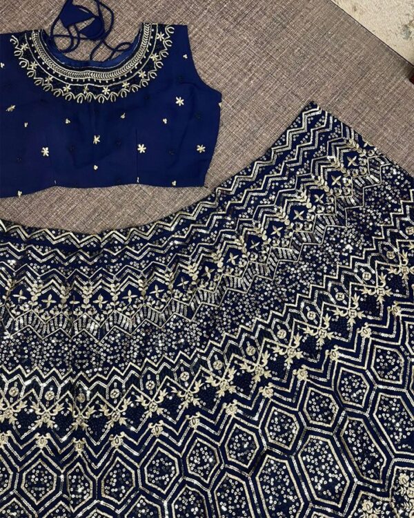 BLUE PARTY WEAR COLLECTION HEAVY SEQUENCE EMBROIDERED WORK FAUX GEORGETTE LEHENGHA CHOLI SET WITH DUPATTA - Image 5