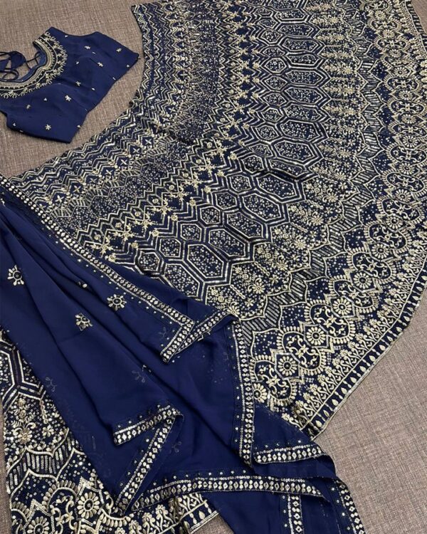 BLUE PARTY WEAR COLLECTION HEAVY SEQUENCE EMBROIDERED WORK FAUX GEORGETTE LEHENGHA CHOLI SET WITH DUPATTA - Image 4