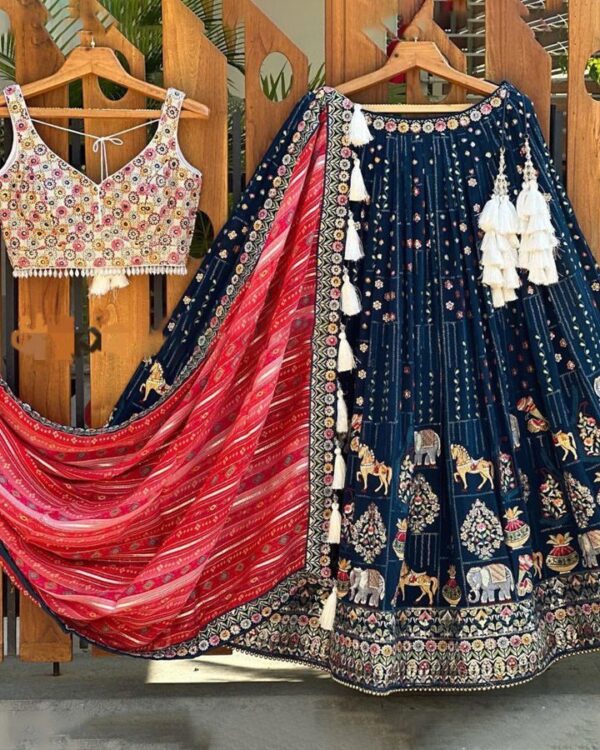 DESIGNER BRIDAL WRAR HEAVY DUBLE SEQUINS BANARASI SILK LEHENGAS WITH DUPATTA - Image 3