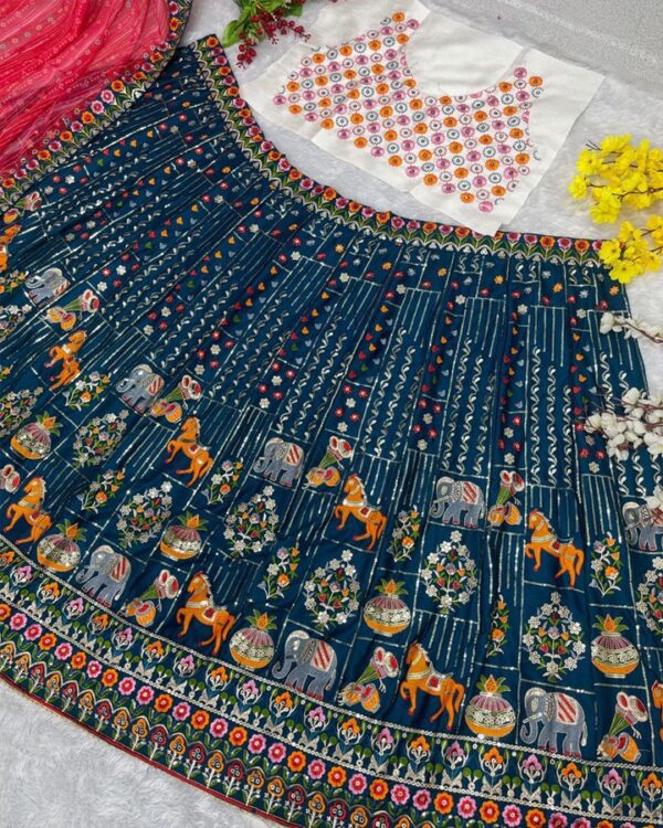 DESIGNER BRIDAL WRAR HEAVY DUBLE SEQUINS BANARASI SILK LEHENGAS WITH DUPATTA - Image 7