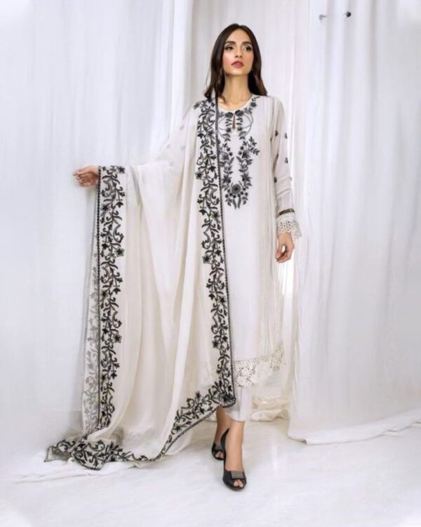white CHINE STITCH WORK   FRONT AND BACK BOTH SIDE JIPIYO LESS WITH  HEAVY CHINE STITCH WORK LESS BODER - Image 2