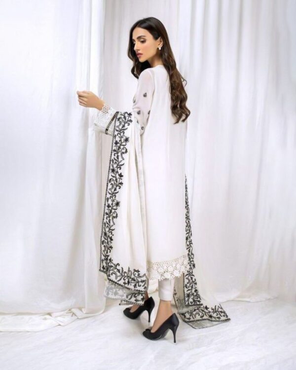 white CHINE STITCH WORK   FRONT AND BACK BOTH SIDE JIPIYO LESS WITH  HEAVY CHINE STITCH WORK LESS BODER - Image 3