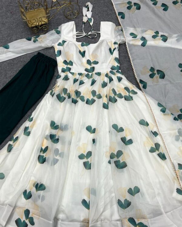 white Party Wear Look Heavy Butter Cotton Organza Taby Silk Gown With Dupatta - Image 11