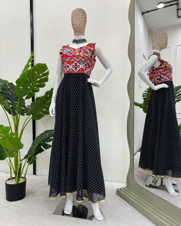 Chic Georgette Anarkali Dress featuring Stylish Chine Stitch, Real Mirror Work, and Digital Print. - Image 3