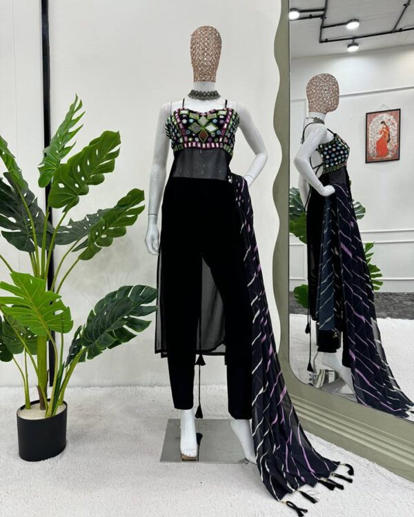Elegant Faux Georgette Threadwork Suit with Real Mirror Detailing And Full-Stitched Elastic Fit  Includes Micro-Fabric Pants And Digital Print Dupatta - Image 4