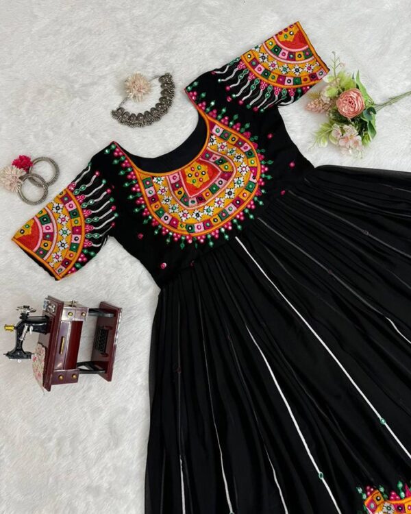 Navratri Special Designer Faux Georgette Lehenga Choli with Chine stitch & Sequin Work Semi-Stitched - Image 5