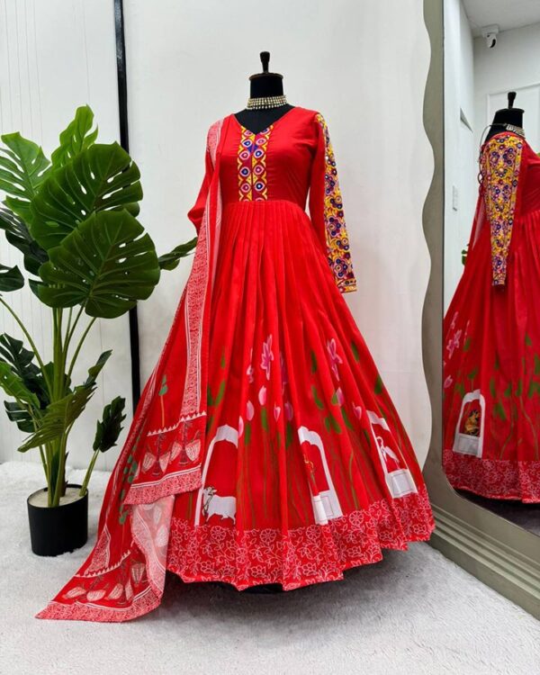 Navratri Special Rayon Anarkali Dress with Mirror Work & Silk Dupatta - Image 4