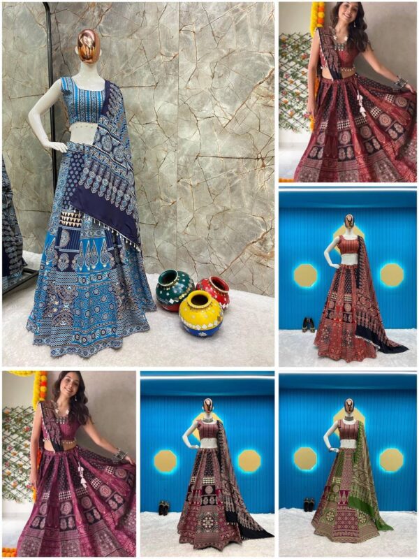 Navratri Special Printed Rayon Lehenga Choli Set with Kodi Lace Dupatta - 4 Color Options - Image 2