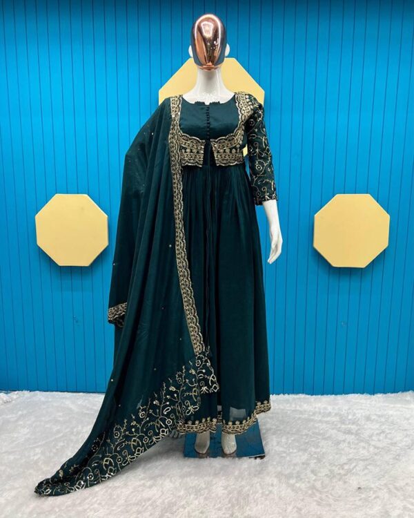 Trending Designer Vichitra Silk Top with Embroidered Koti & Dupatta - Sequence Work | Free Size | Elegant Party Wear - Image 4