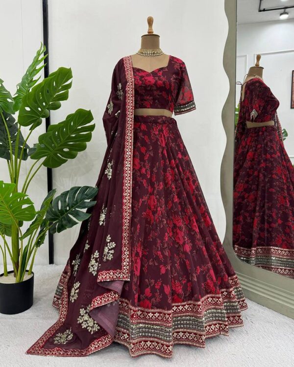 Beautiful Faux Georgette Semi-Stitched Lehenga & Choli - Digital Print with Sequins - Image 6