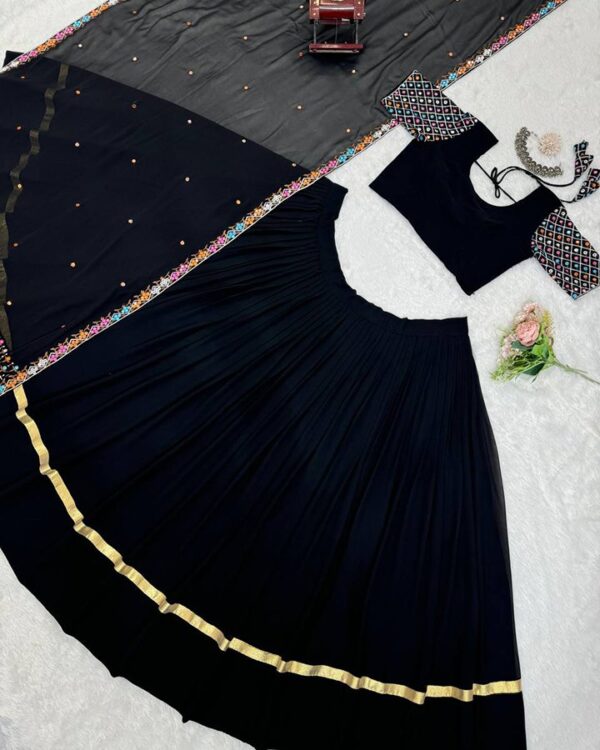 Elegant Black Lehenga Choli Set for Navratri | Semi-Stitched Faux Georgette Collection - Image 3