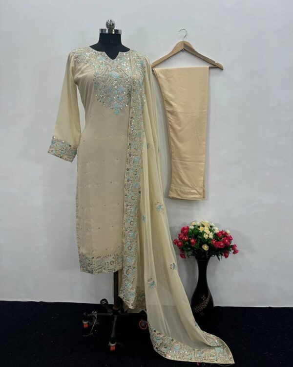 New Designer Heavy Embroidered Sequins Kurti Set | Faux Georgette Wedding Outfit - Image 5
